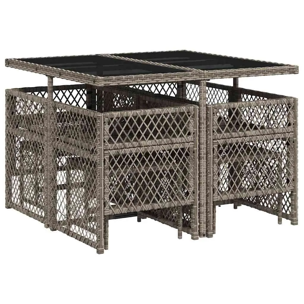 Garden Dining Set 9 Piece Outdoor Furniture with Cushions Grey Poly Rattan