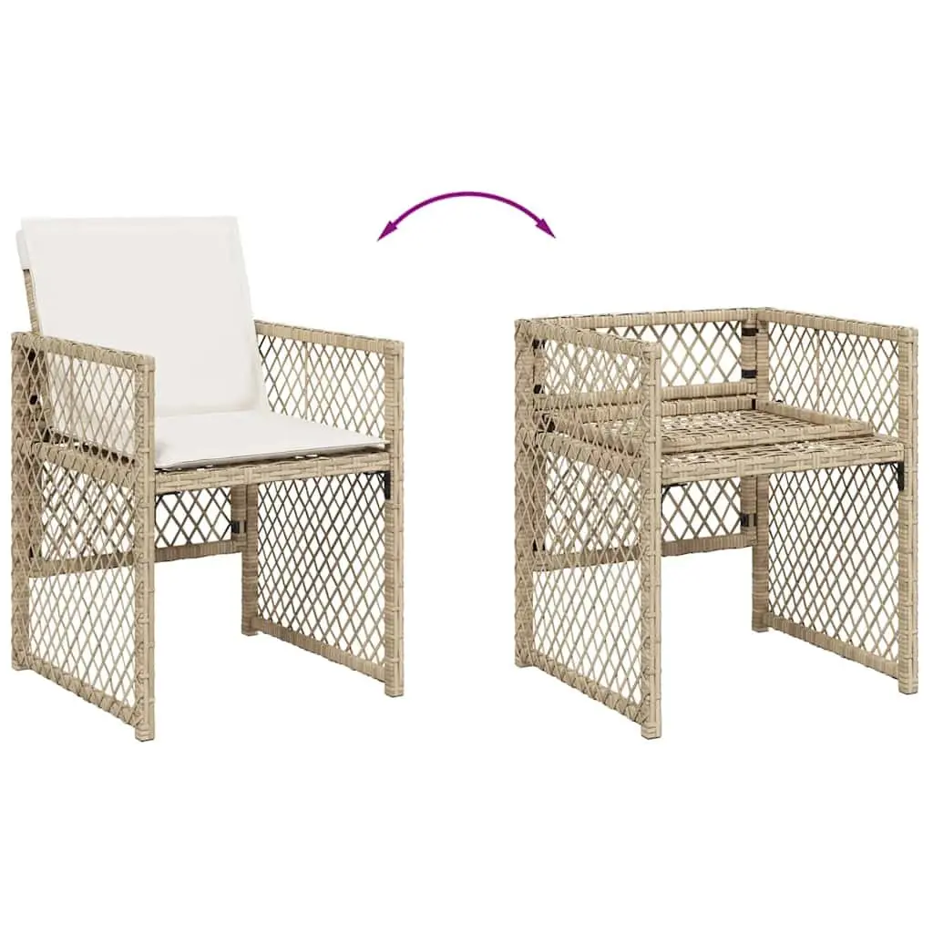 9 Piece Garden Dining Set Beige Outdoor Patio Furniture with Cushions Poly Rattan