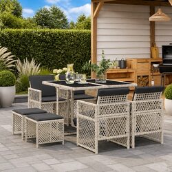 Concise 9-Piece Outdoor Dining Set with Cushions