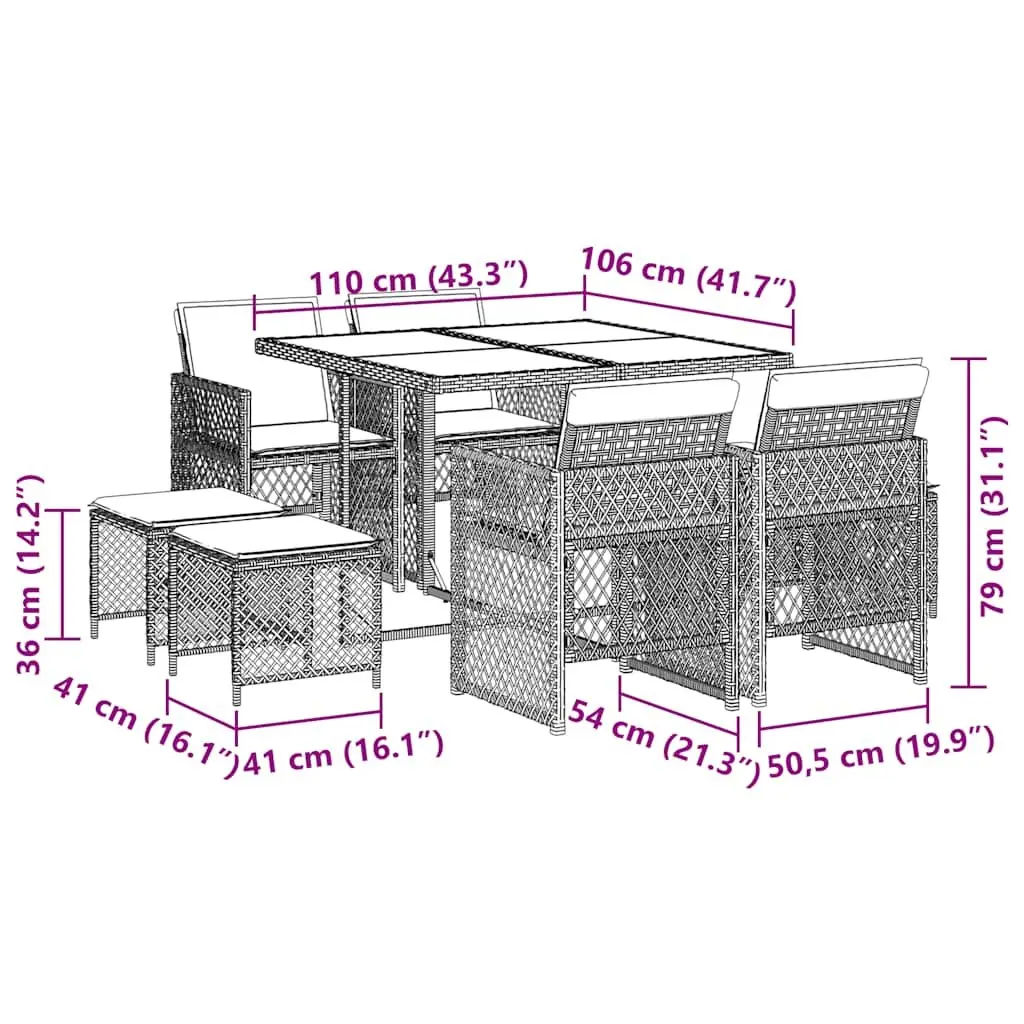 Garden Dining Set 9 Piece Outdoor Furniture Patio Table Chairs with Cushions