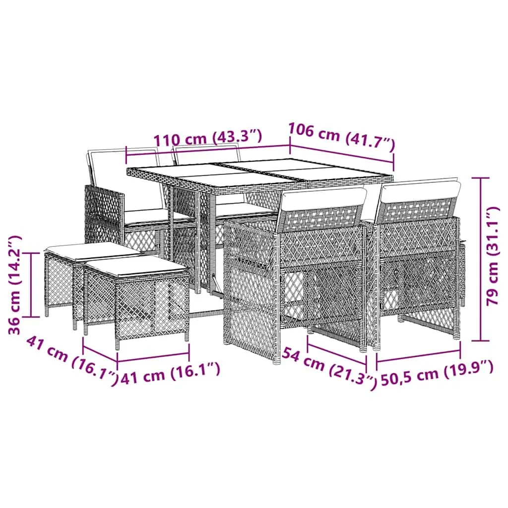 Garden Dining Set 9 Piece Outdoor Furniture Beige Poly Rattan Chairs Table Patio