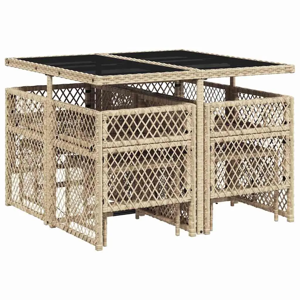 Garden Dining Set 9 Piece Outdoor Furniture Beige Poly Rattan Chairs Table Patio