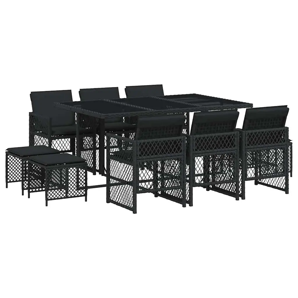 Garden Dining Set 11 Piece Outdoor Furniture with Cushions Black Rattan