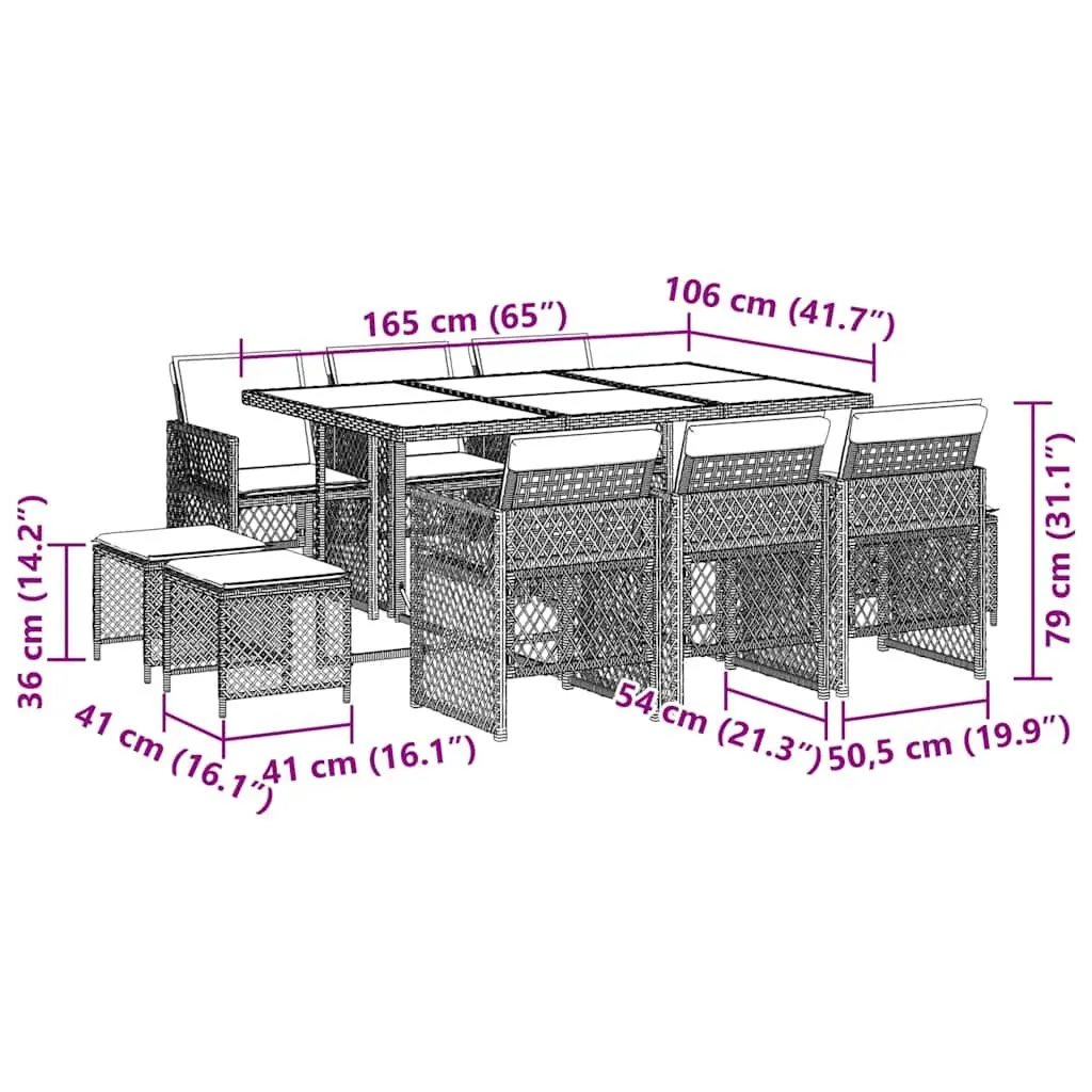 Garden Dining Set 11 Piece Outdoor Furniture with Cushions Black Rattan