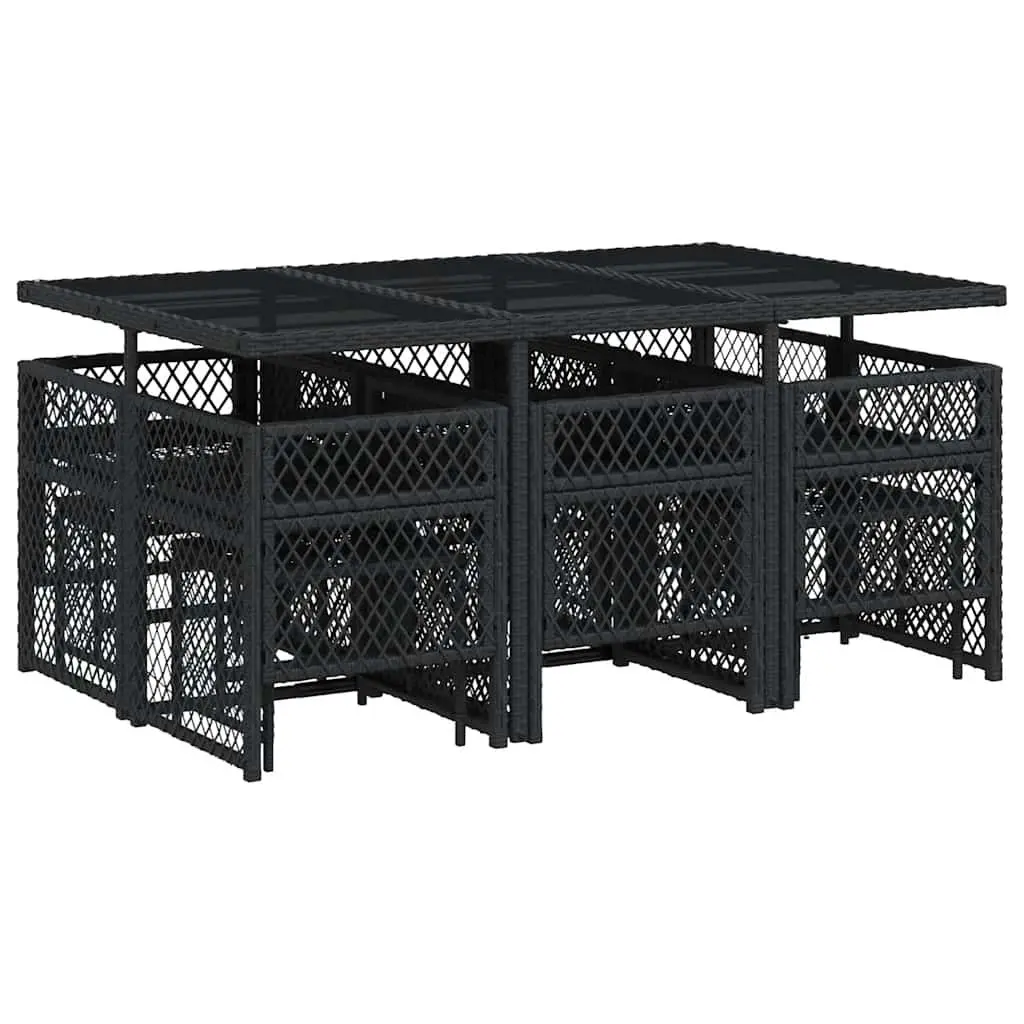 Garden Dining Set 11 Piece Outdoor Furniture with Cushions Black Rattan