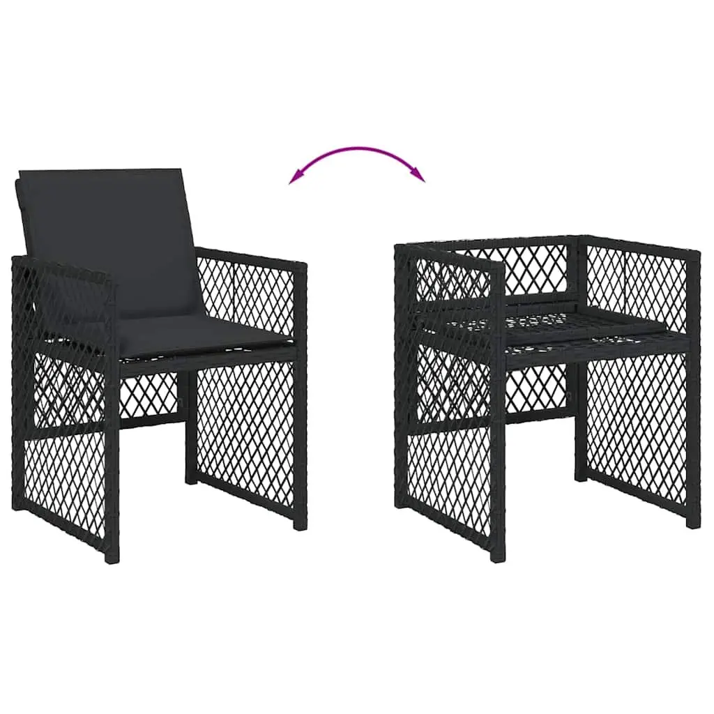 Garden Dining Set 11 Piece Outdoor Furniture with Cushions Black Rattan