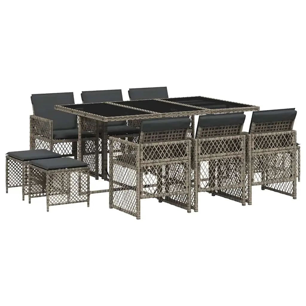 Garden Dining Set Grey 11 Piece Outdoor Furniture Poly Rattan with Cushions