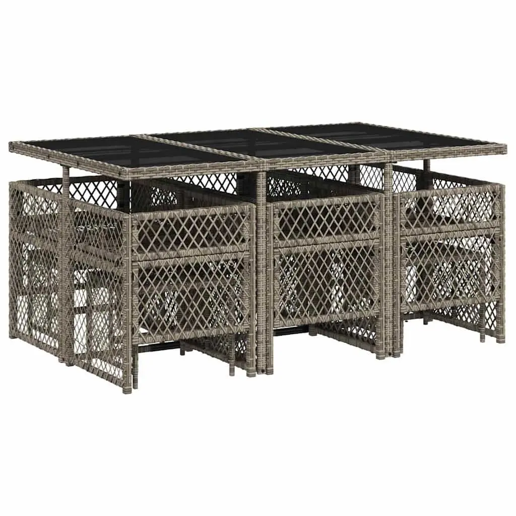 Garden Dining Set Grey 11 Piece Outdoor Furniture Poly Rattan with Cushions