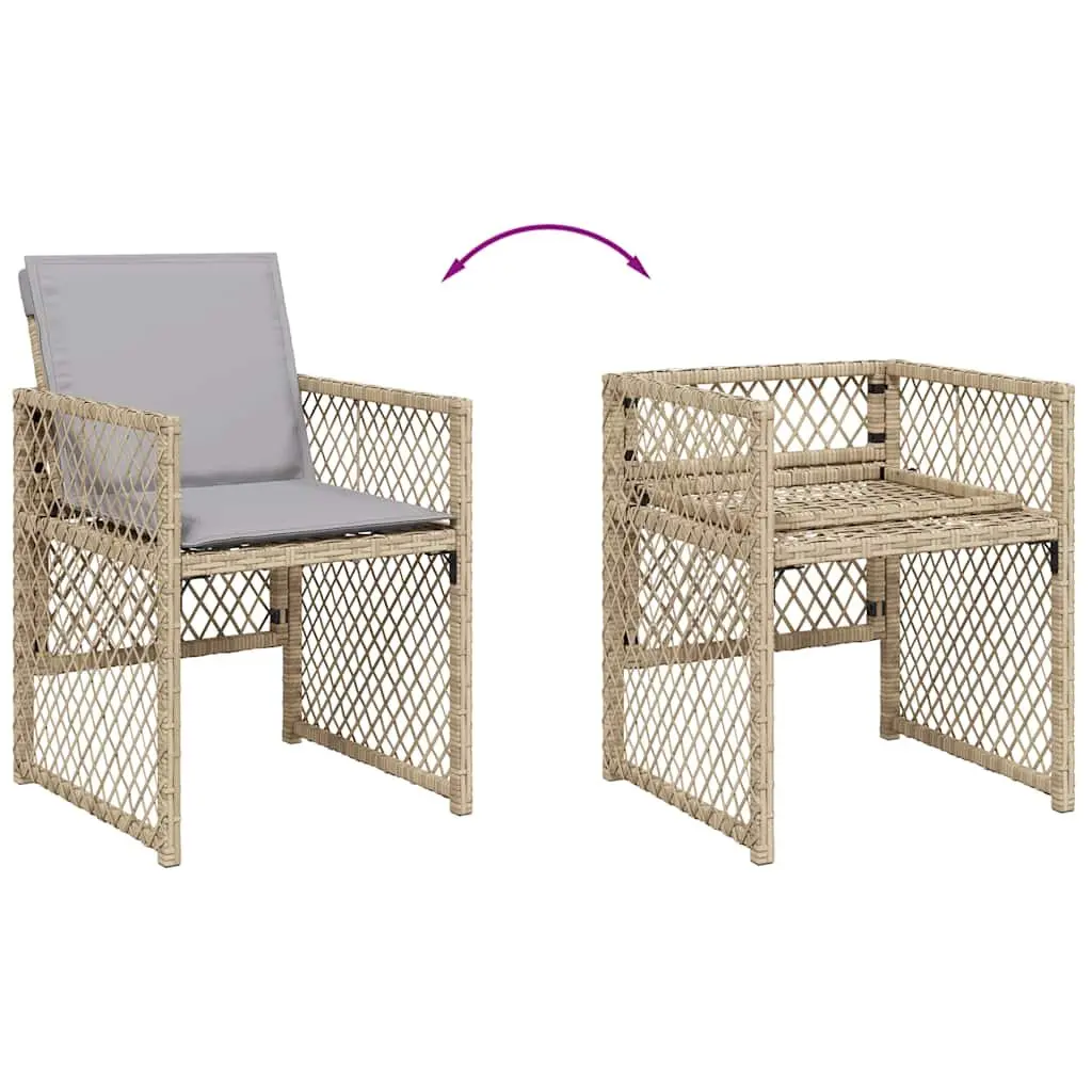 Garden Dining Set Beige 11 Piece Outdoor Patio Furniture Poly Rattan with Tempered Glass Tabletop and Thickly Padded Seat Cushions