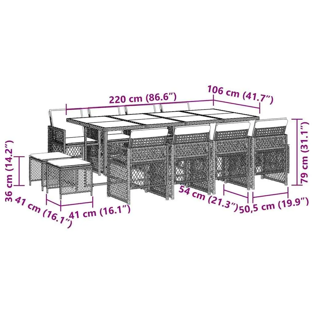 Garden Dining Set Grey 13 Piece Outdoor Furniture Poly Rattan Chairs Table