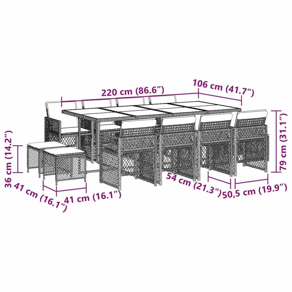 Garden Dining Set 13 Piece Outdoor Furniture Grey Poly Rattan Patio Table