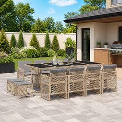 Compact 13-Piece Beige Rattan Garden Dining Set