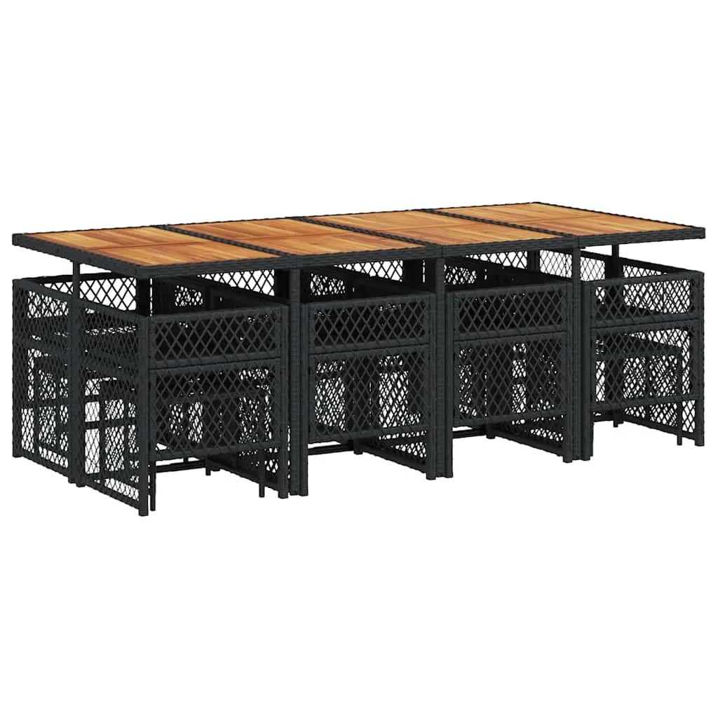 Outdoor Dining Set Black 13 Piece Garden Furniture PE Rattan Acacia Wood Table