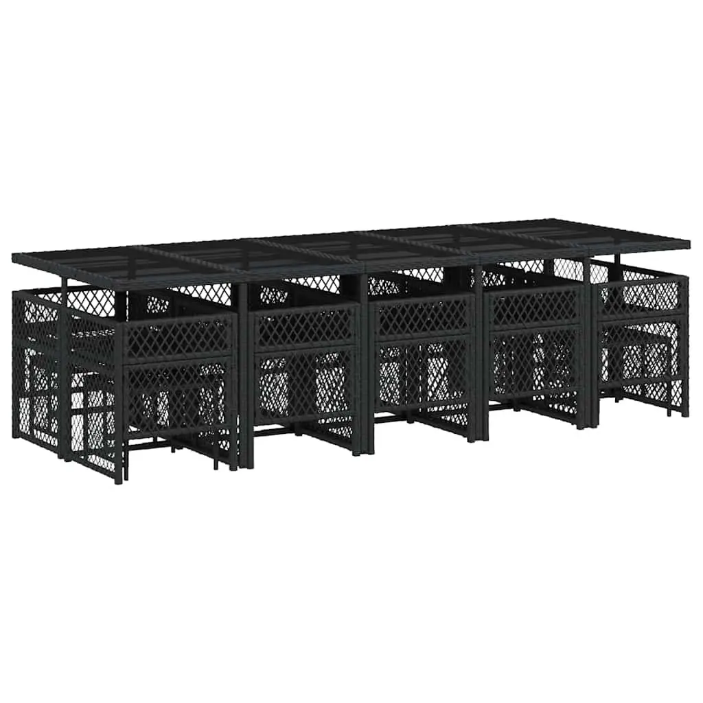 Garden Dining Set 15 Piece Outdoor Patio Furniture with Cushions Black Rattan