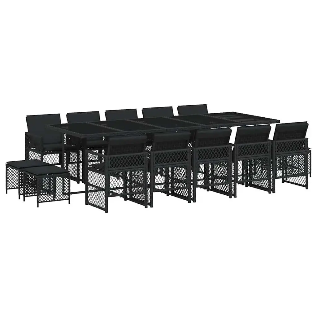 Garden Dining Set 15 Piece Outdoor Furniture Patio Black Poly Rattan Chairs
