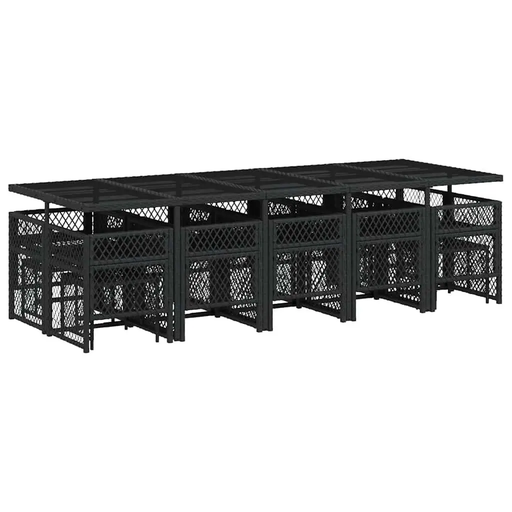 Garden Dining Set 15 Piece Outdoor Furniture Patio Black Poly Rattan Chairs