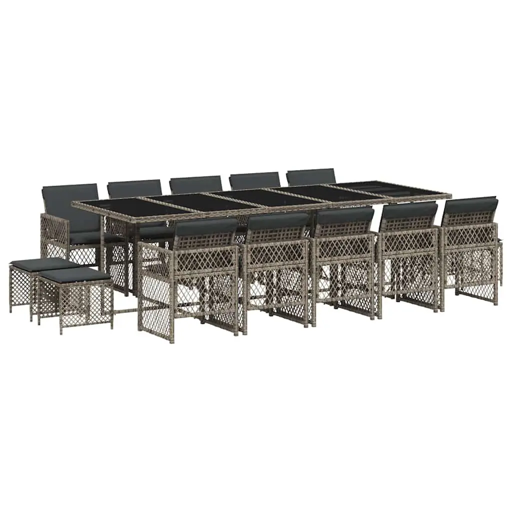 Garden Dining Set 15 Piece Outdoor Furniture Grey Poly Rattan Patio Chairs Table