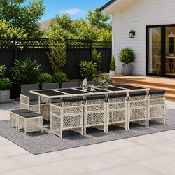 15 Piece Grey Rattan Garden Dining Set - Compact & Stylish