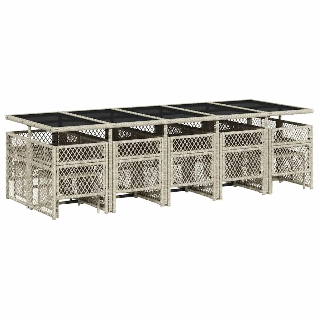 Garden Dining Set Grey 15 Piece Outdoor Furniture PE Rattan Chairs Table Tempered Glass Top