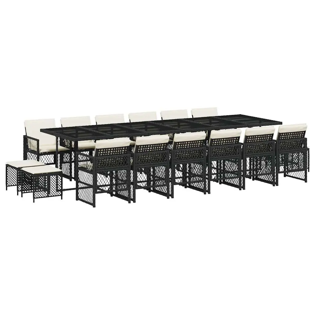 Garden Dining Set Black 17 Piece Poly Rattan Outdoor Furniture with Cushions