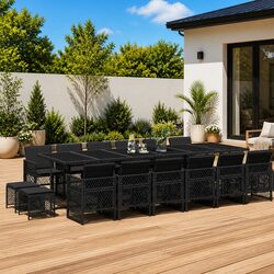 Concise 17-Piece Outdoor Dining Set in Black