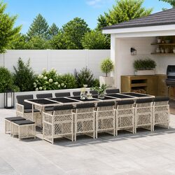 Grey Poly Rattan 17-Piece Garden Set: Compact Design