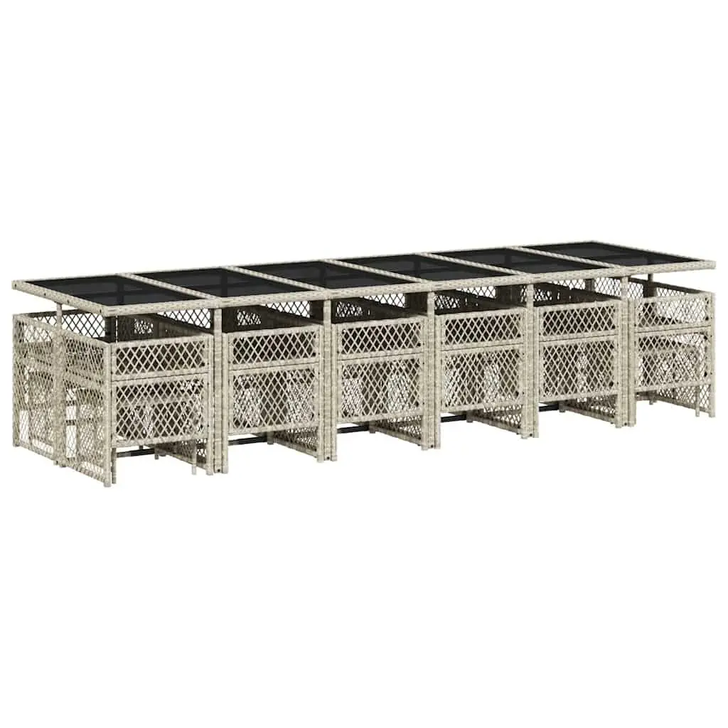 Garden Dining Set 17 Piece Outdoor Furniture Grey Poly Rattan Glass Table
