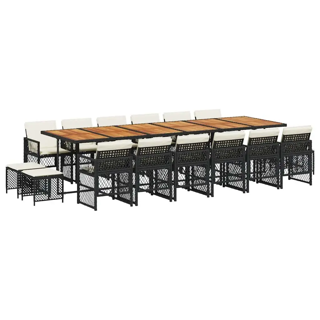 Garden Dining Set 17 Piece Outdoor Furniture Black Poly Rattan Chairs Table