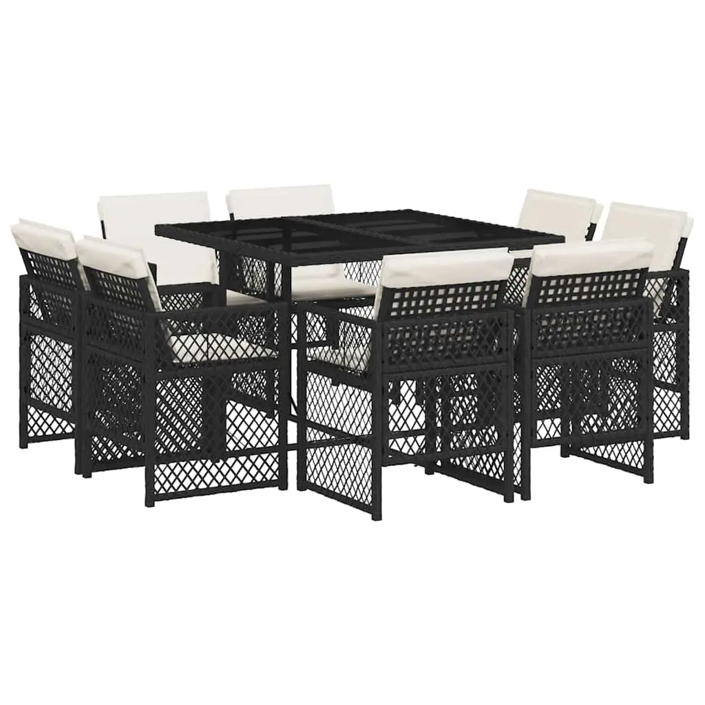 Outdoor Dining Set Black 9 Piece Garden Furniture Table Chairs Cushions Patio