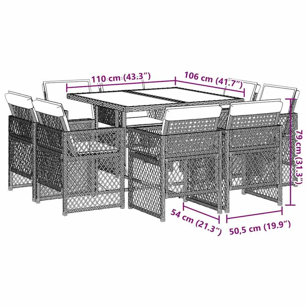 Outdoor Dining Set Black 9 Piece Garden Furniture Table Chairs Cushions Patio