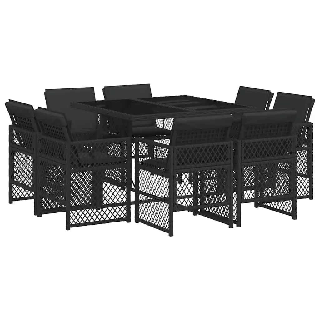 Outdoor Dining Set 9 Piece Garden Furniture Black Poly Rattan Chair Table Patio