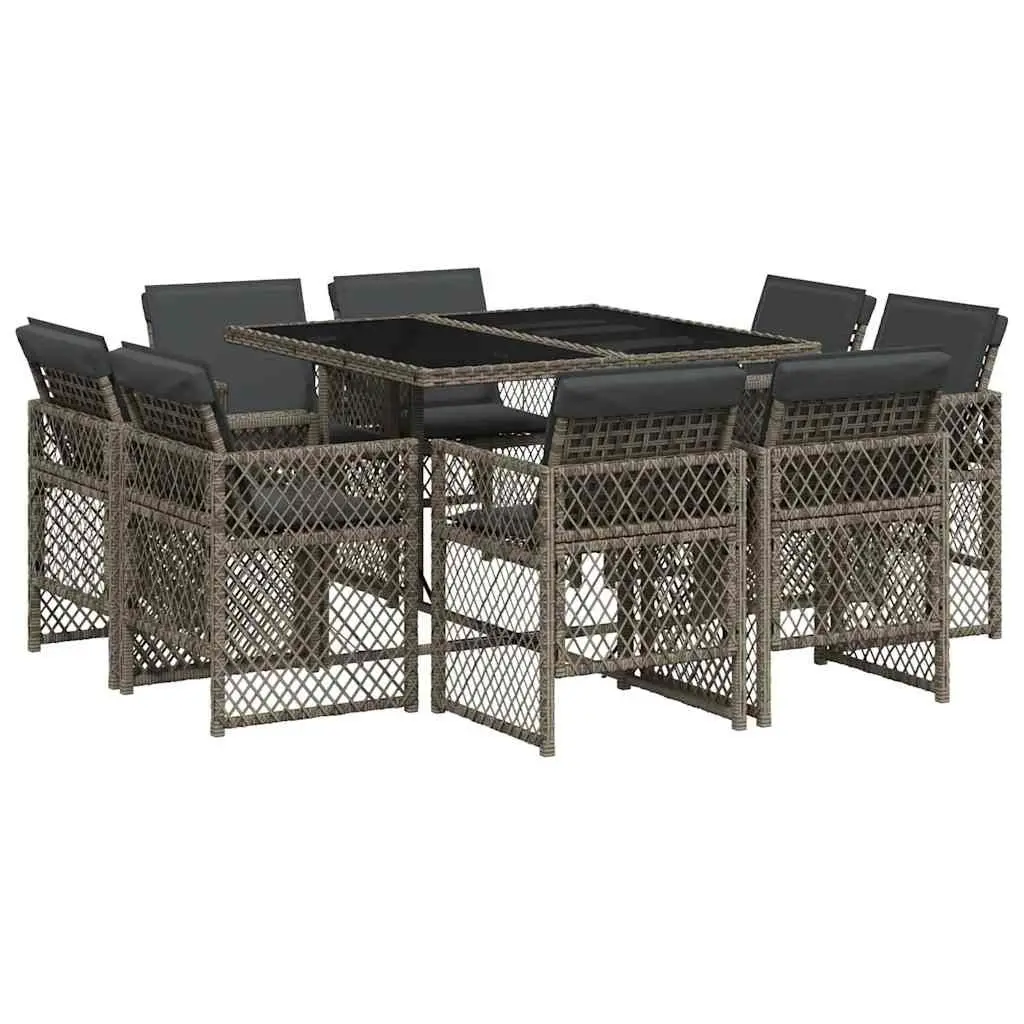 Garden Dining Set 9 Piece Grey Poly Rattan Outdoor Furniture Patio Table Chairs