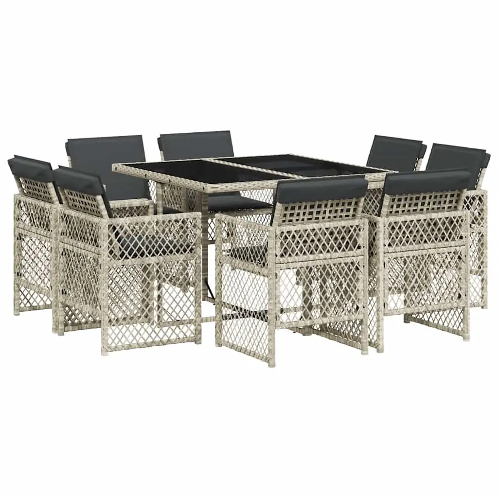 Garden Dining Set 9 Piece Outdoor Patio Furniture with Cushions Grey Poly Rattan