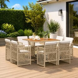 Garden Dining Set 9 Piece Outdoor Furniture Beige Poly Rattan Chairs Table Patio