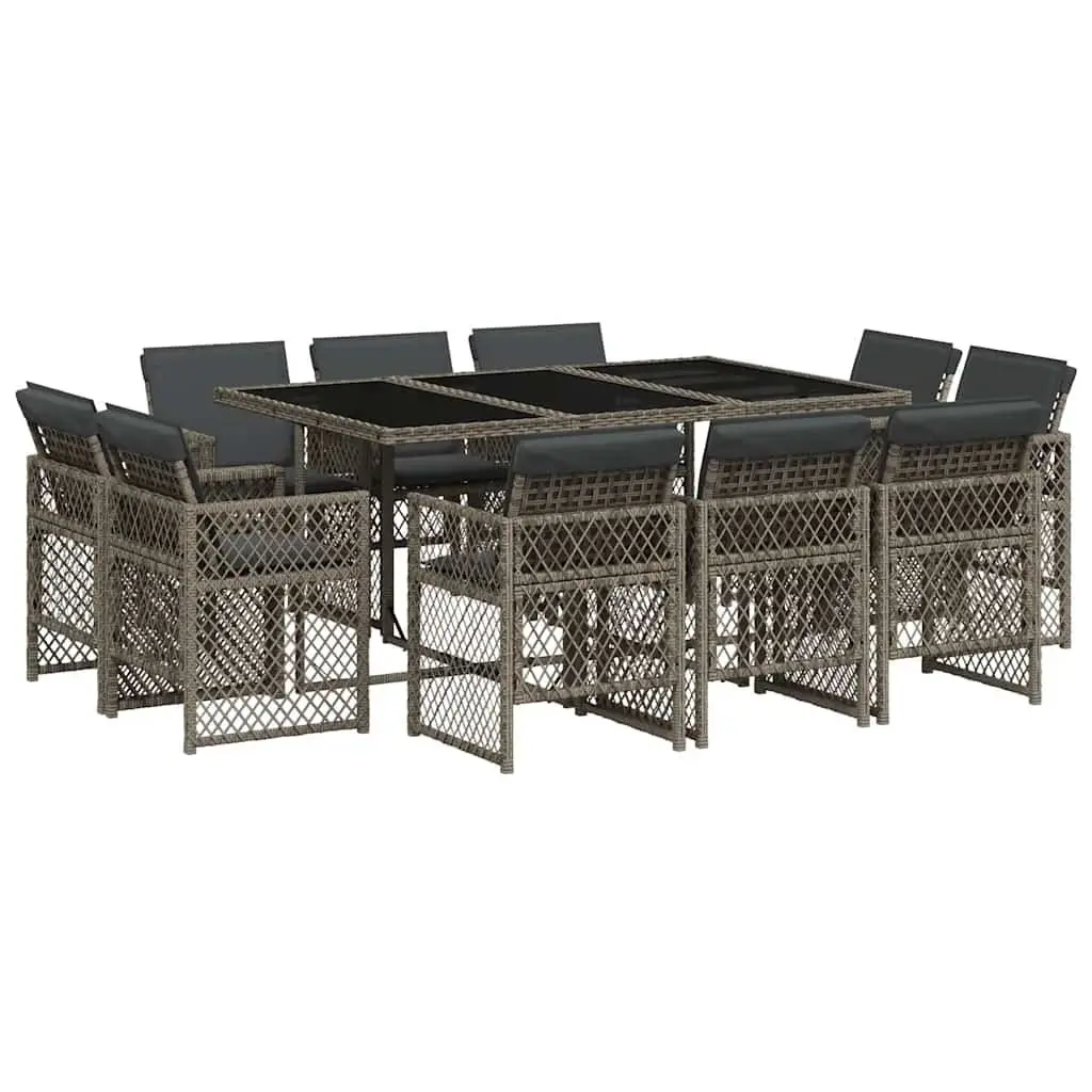 Garden Dining Set 11 Piece Outdoor Furniture Grey Poly Rattan Chairs Table