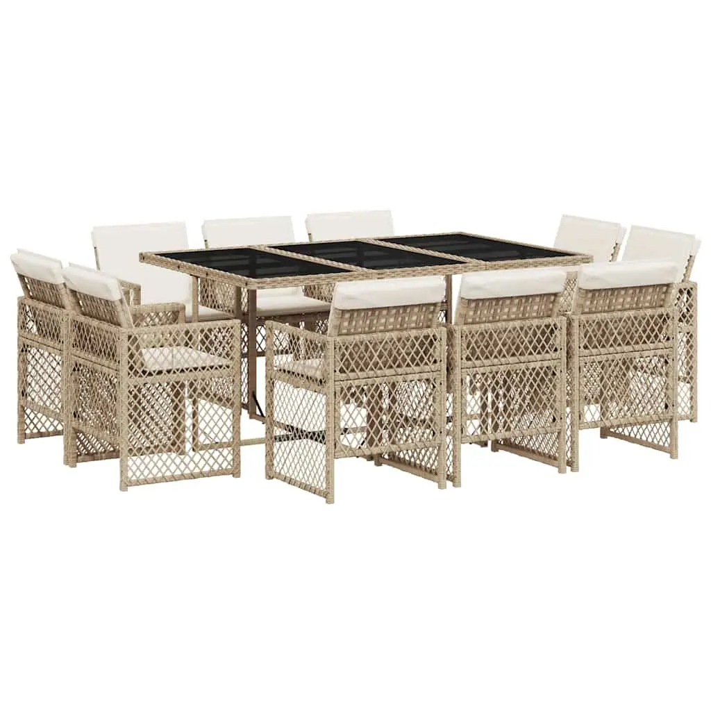 Garden Dining Set 11 Piece Outdoor Furniture Beige Poly Rattan with Cushions