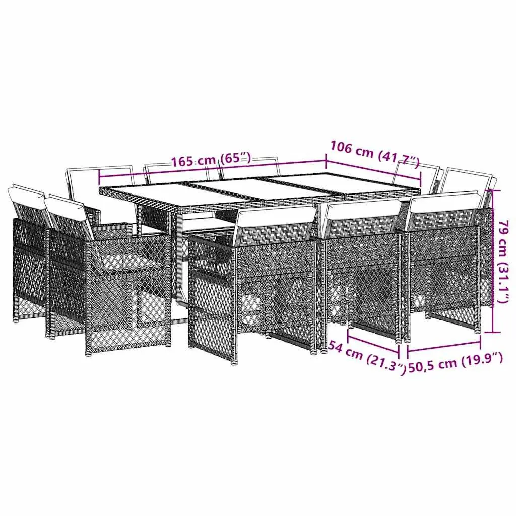 Garden Dining Set 11 Piece Outdoor Furniture Beige Poly Rattan with Cushions