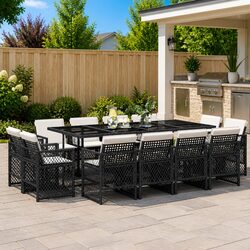 Garden Dining Set 13 Piece Black Outdoor Furniture Patio Table Chairs Cushions