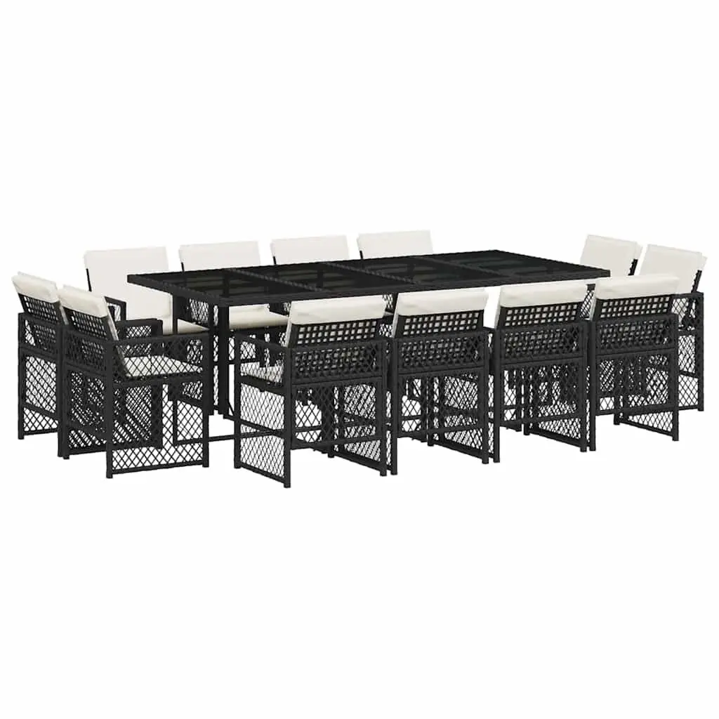 Garden Dining Set Black 13 Piece Outdoor Furniture PE Rattan Cushioned Table Chairs