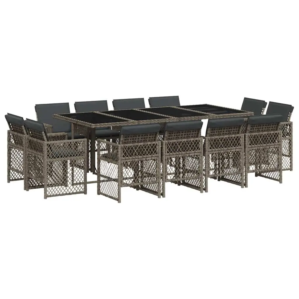 Garden Dining Set 13 Piece Grey Outdoor Furniture with Cushions Patio Table