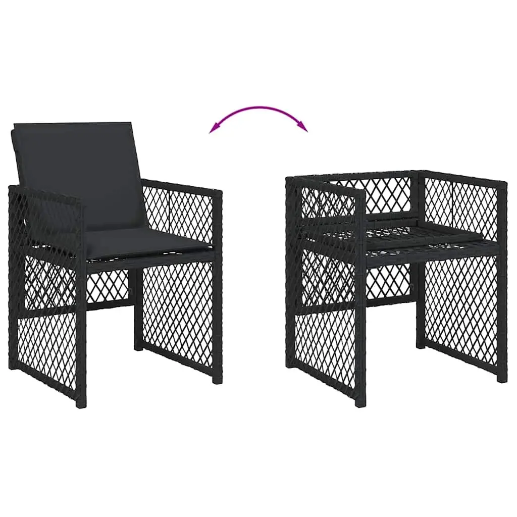 Outdoor Garden Dining Set 15 Piece Black Poly Rattan Chairs Table Cushions Patio