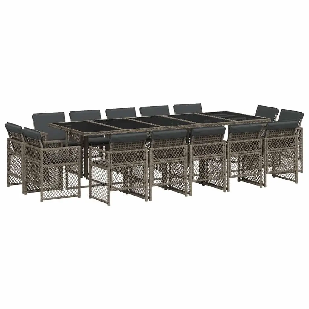 15PieceGreyOutdoorDiningSetCushionsTableChairsforPatioGardenFurniture