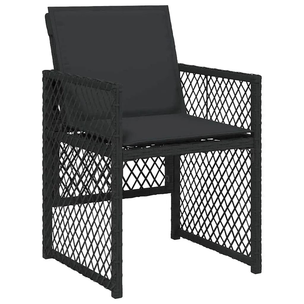 Garden Dining Set Black 17 Piece Outdoor Furniture with Cushions and Tempered Glass Table Top
