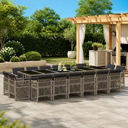 Garden Dining Set 17 Piece Outdoor Furniture Grey Poly Rattan with Cushions