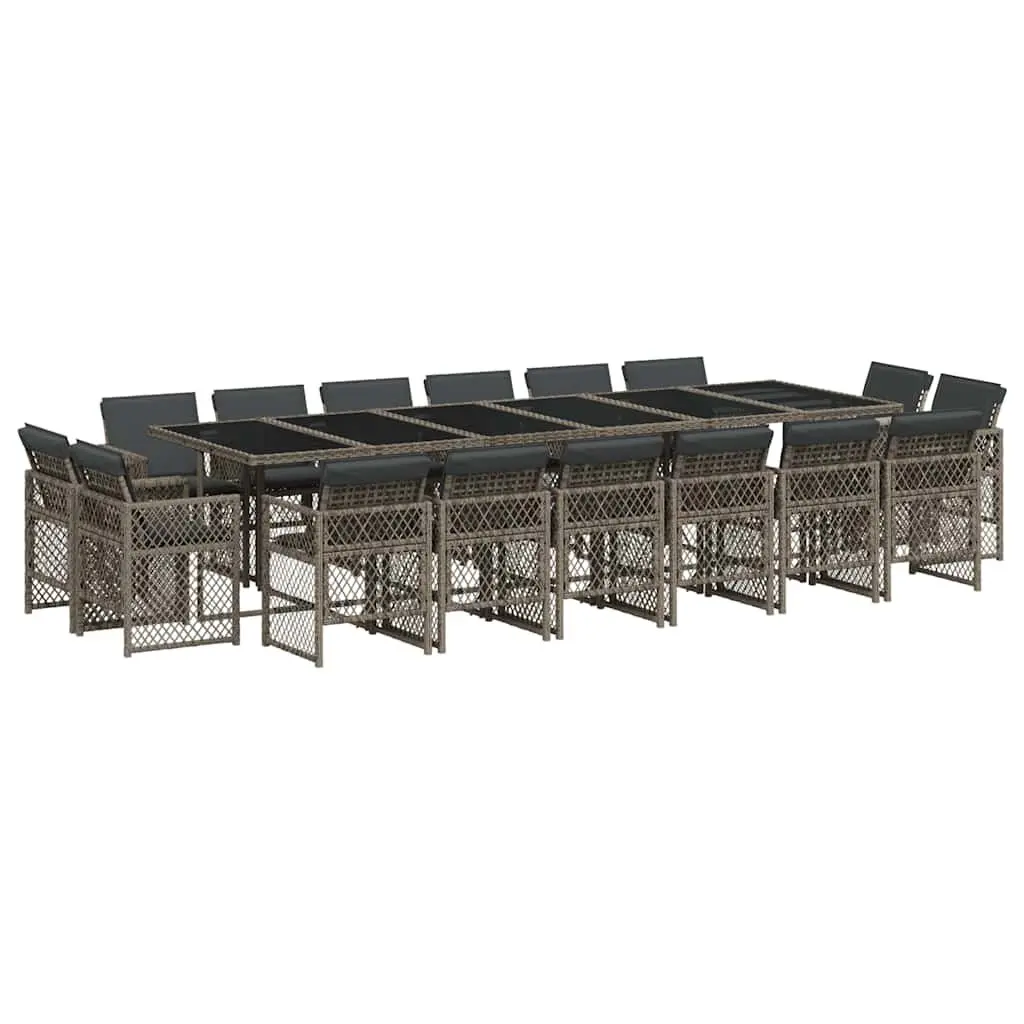 Garden Dining Set 17 Piece Outdoor Furniture Grey Poly Rattan with Cushions