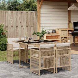 5-Piece Beige Rattan Dining Set – Easy Storage