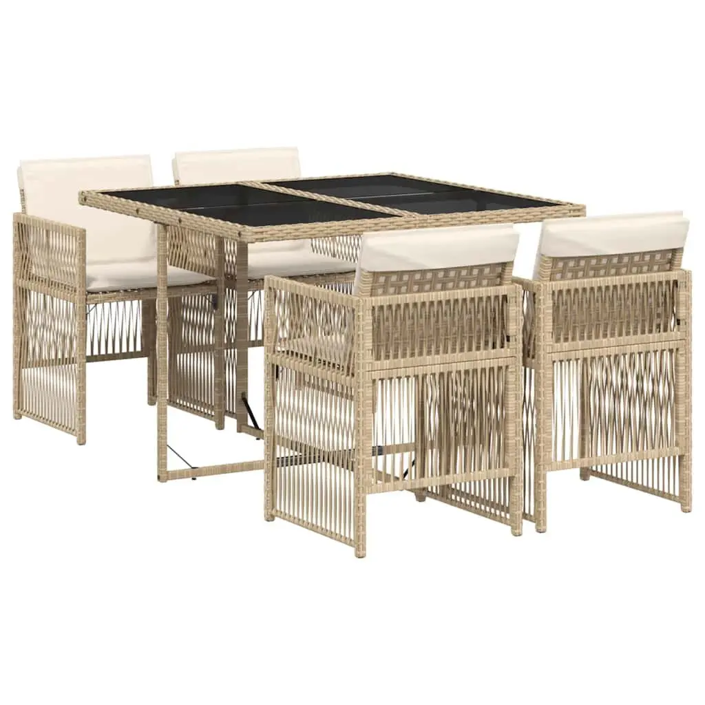 5 Piece Outdoor Dining Set Beige Poly Rattan Chairs Table Patio Furniture