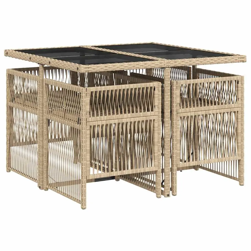 5 Piece Outdoor Dining Set Beige Poly Rattan Chairs Table Patio Furniture