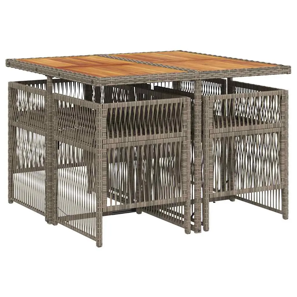 Garden Dining Set 5 Piece Outdoor Table Chairs Grey Poly Rattan with Cushions