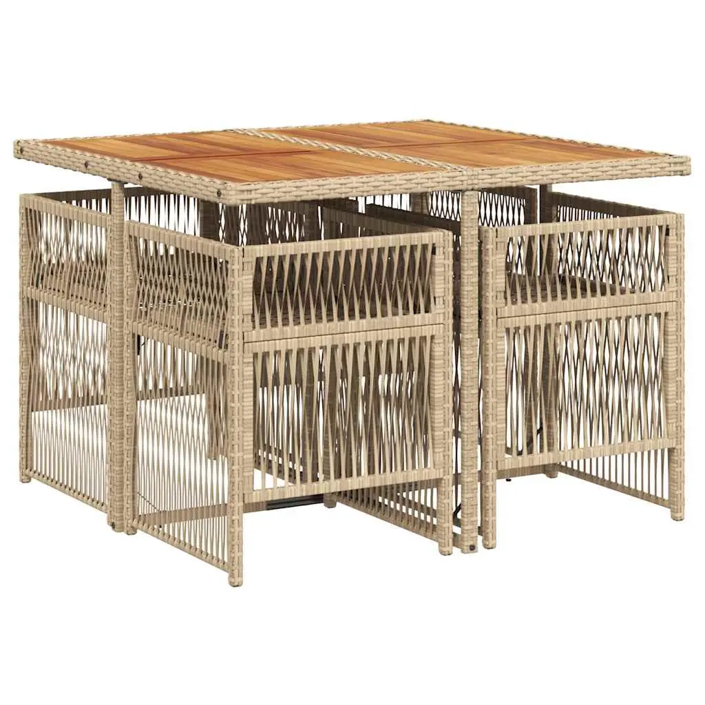 5 Piece Garden Dining Set Beige Acacia Wood Table PE Rattan Chairs with Cushions